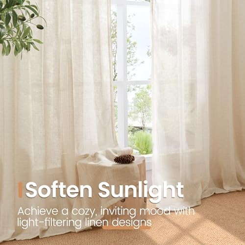 Short Linen Curtains 36 Inch Length for 24″W x 36″L (Pack of 2) Natural