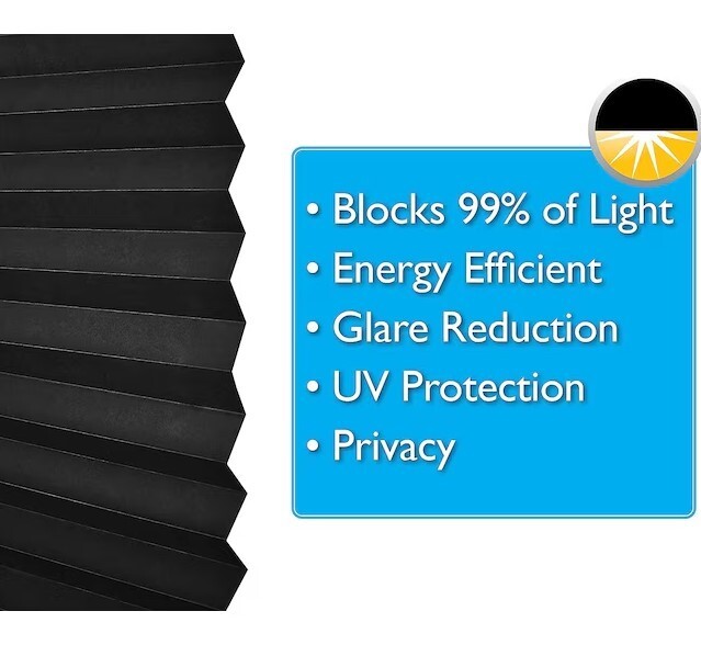 Redi Shade Blackout Pleated Paper Cordless Shade Black Blinds, 48 x 72 in