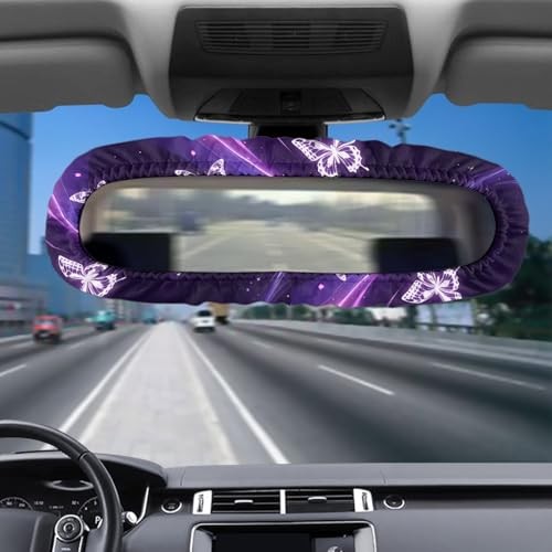 Car Rearview Mirrors Cover Universal Fit Most Purple Galaxy Butterfly