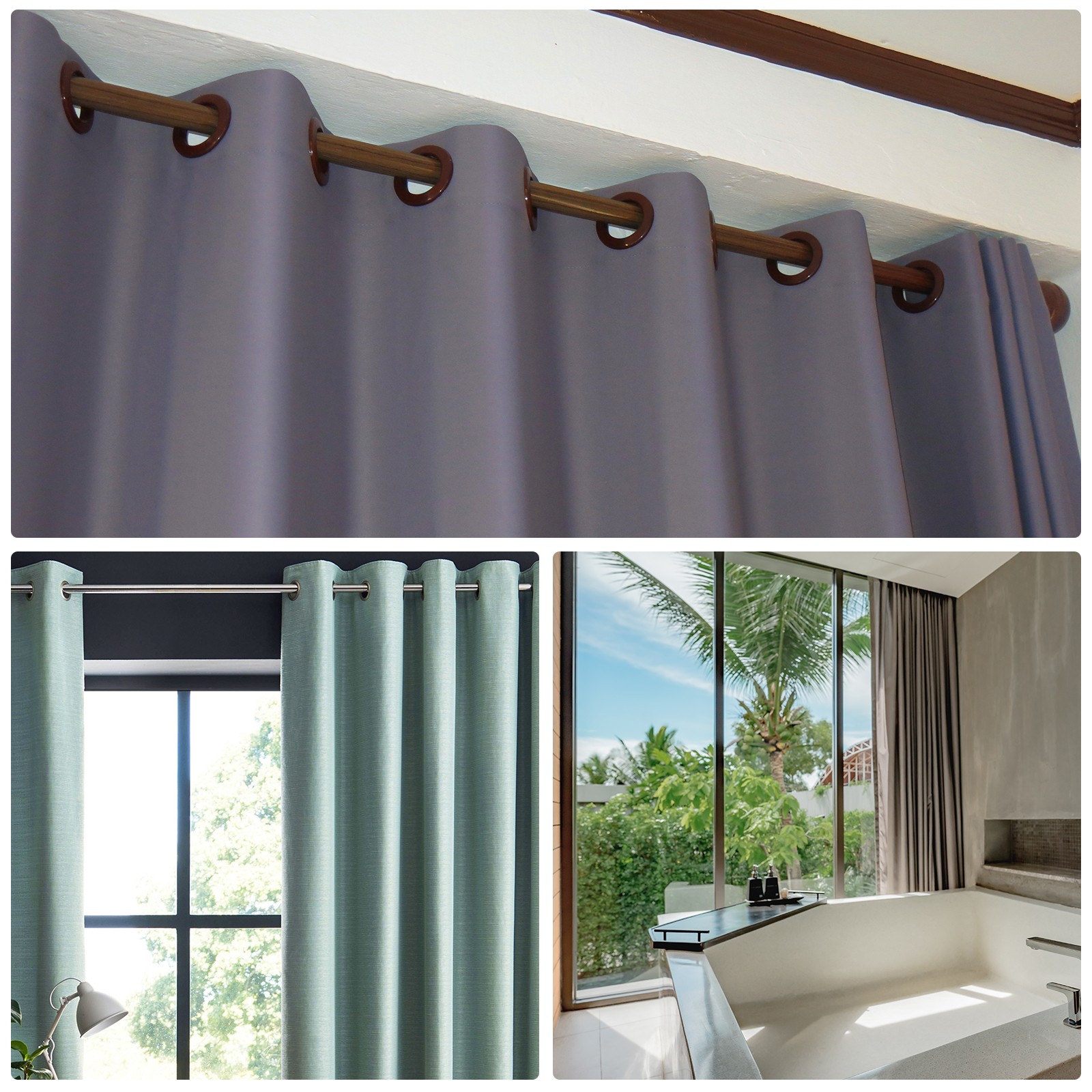 3Pcs Ceiling Mount Curtain Rod Brackets Drapery Holder for 0.8 Inch Rod Black