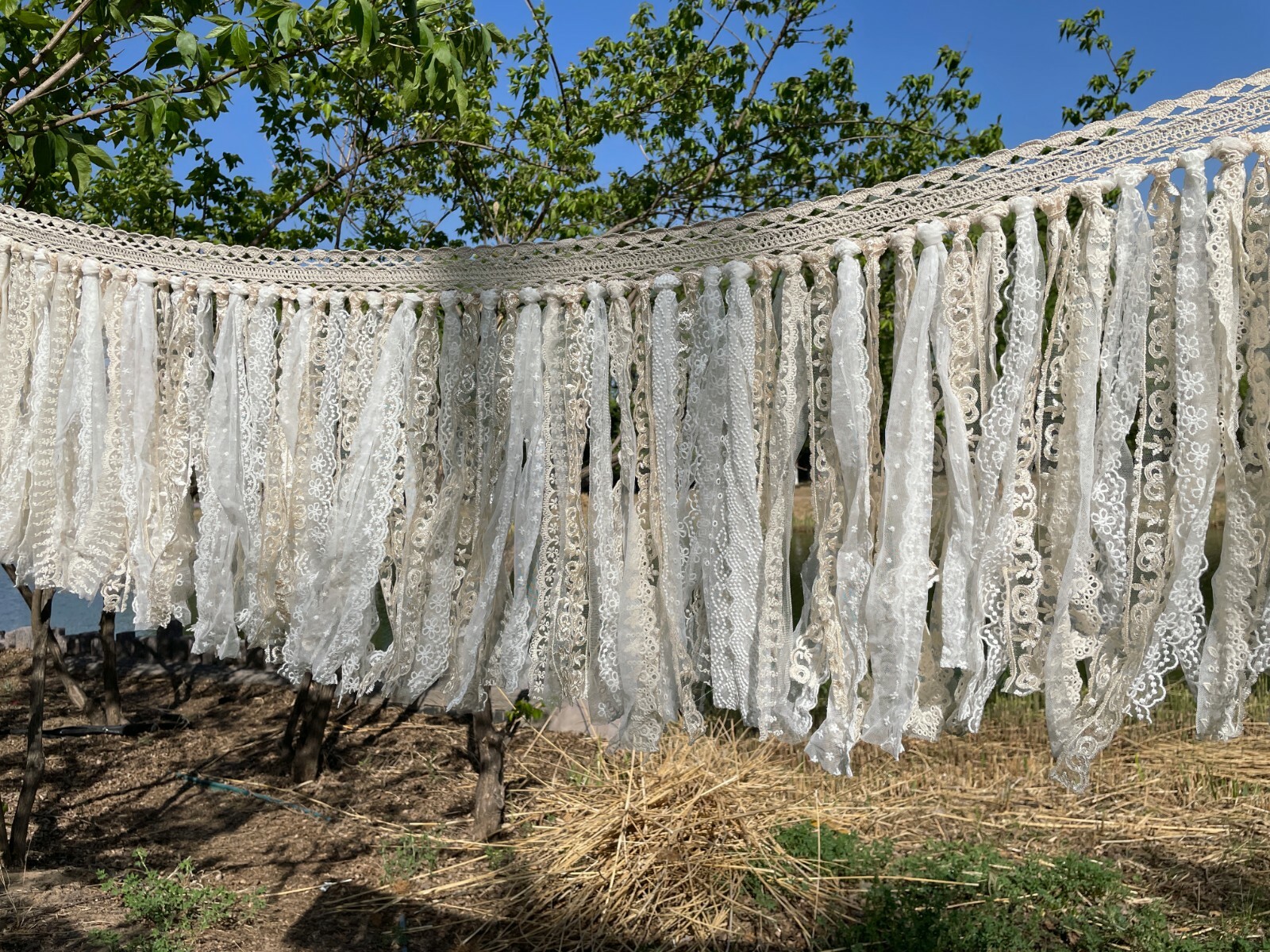 Rustic Shabby Chic Lace curtain Hand Crochet Lace Kitchen Valance
