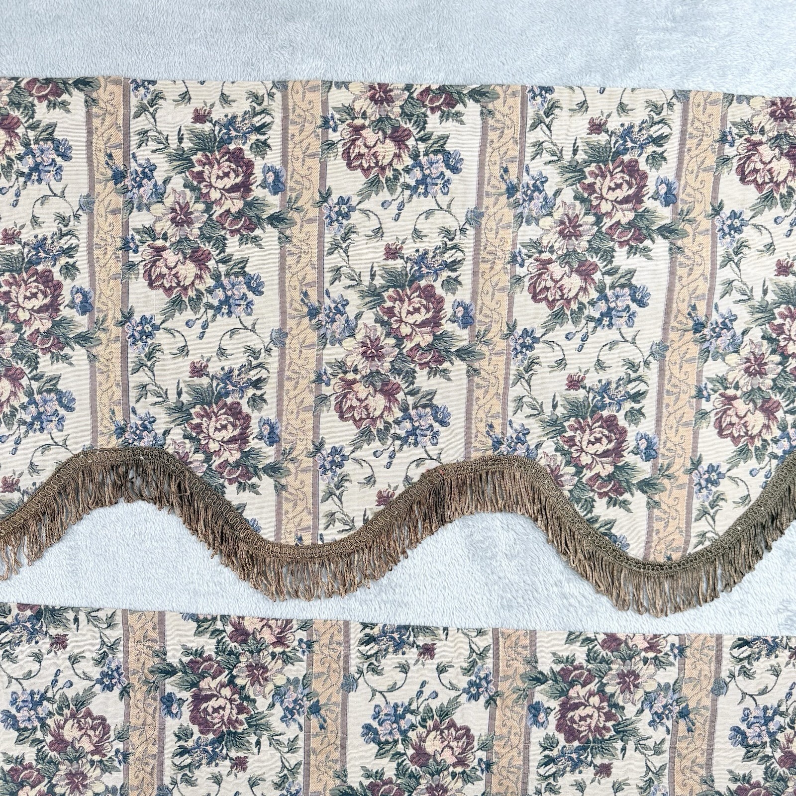 Waverly Felicite Jacobean Valance Set Dark Florals Whimsigoth Fringe 50″X14″