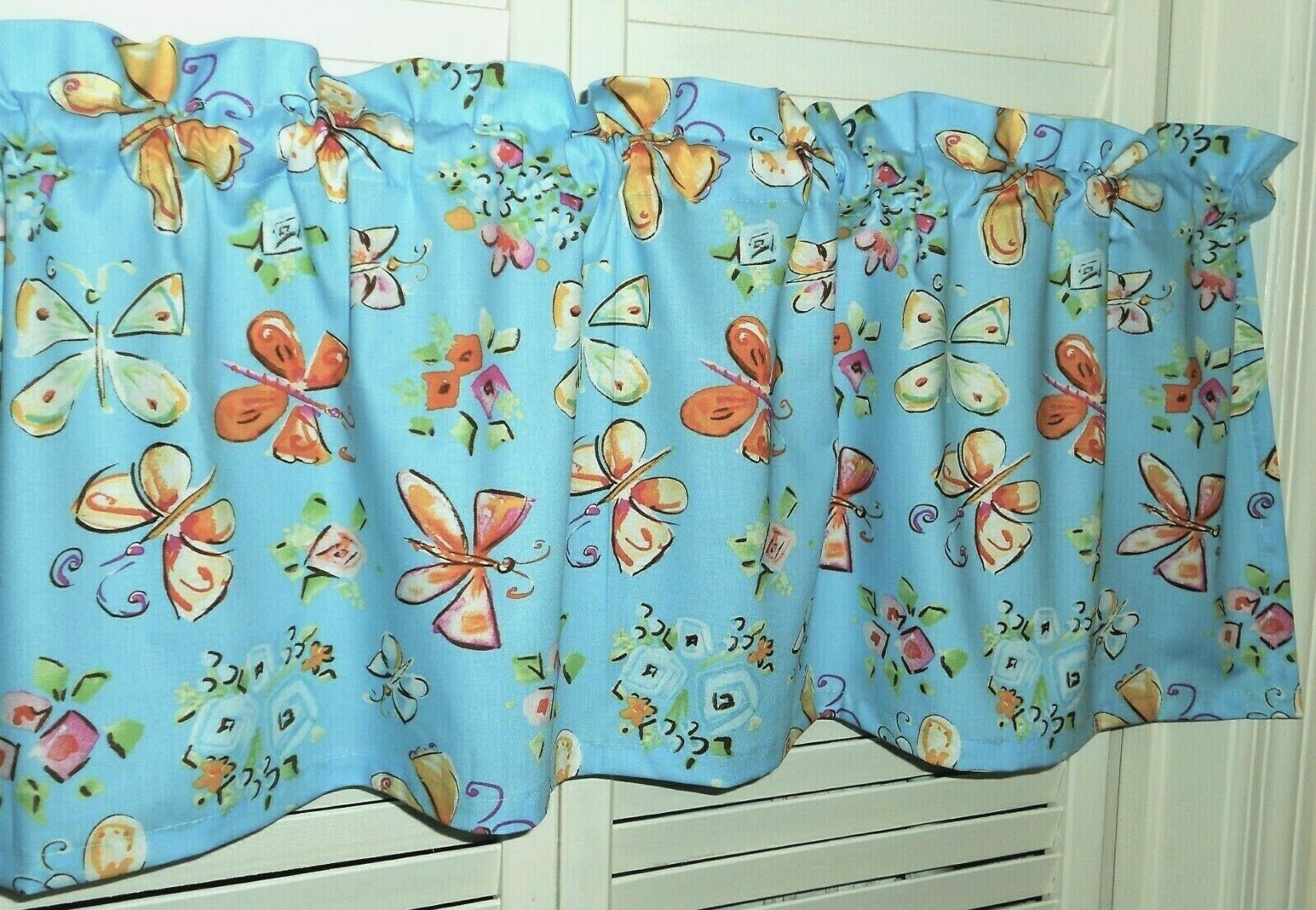 Butterfly Valance Spring Summer Flower Curtain Orange Yellow Pink Blue 42 x 14