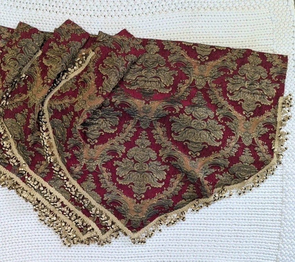 2 CROSCILL Imperial Empress CURTAIN Valances Brocade Red Gold Tassels Tapestry