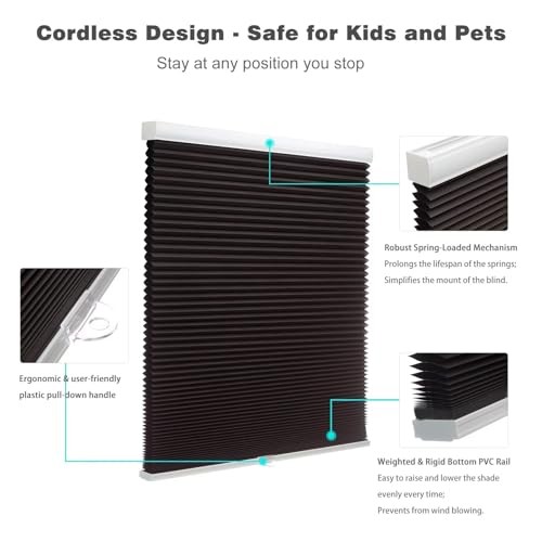 Black Cordlessout Cellular Shades for Windows—Haycomb—16″x36″—Black