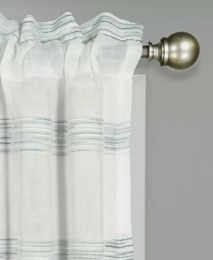 VUE ELEMENTS Kyoto Semi-Sheer Striped Single Curtain Panel White Blue 84″ New