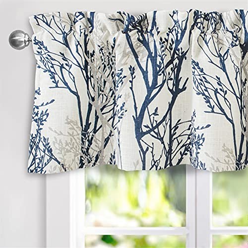 Tree Branch Linen Lined Valance Double Layer 52″W x 14″L (Pack of 1) Blue