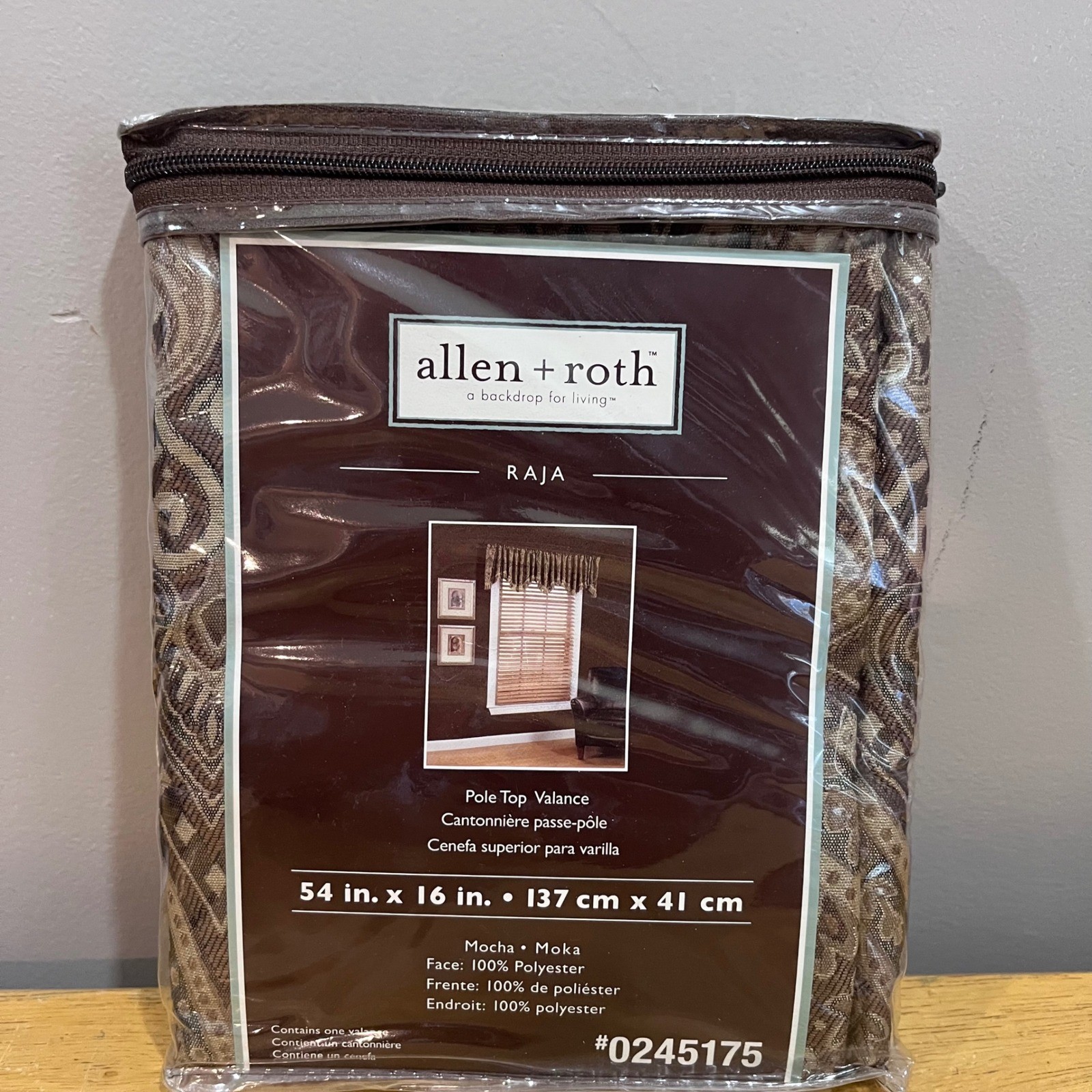 Allen + Roth Raja Mocha Pole Top Valance 54×16 Fringed Damask Window Treatment