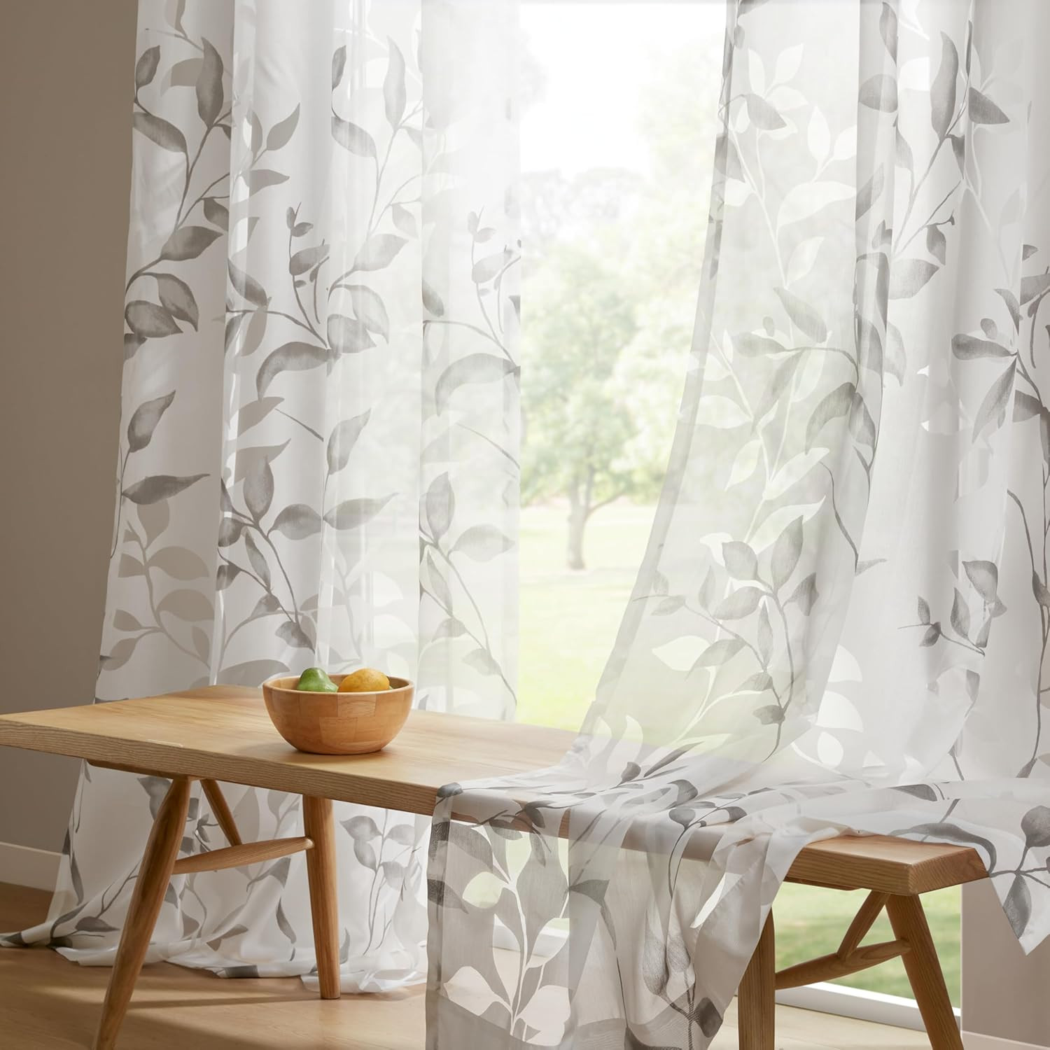Cecily Semi Sheer SINGLE Panel Window Curtain Burnout Botanical Print, Easy To H