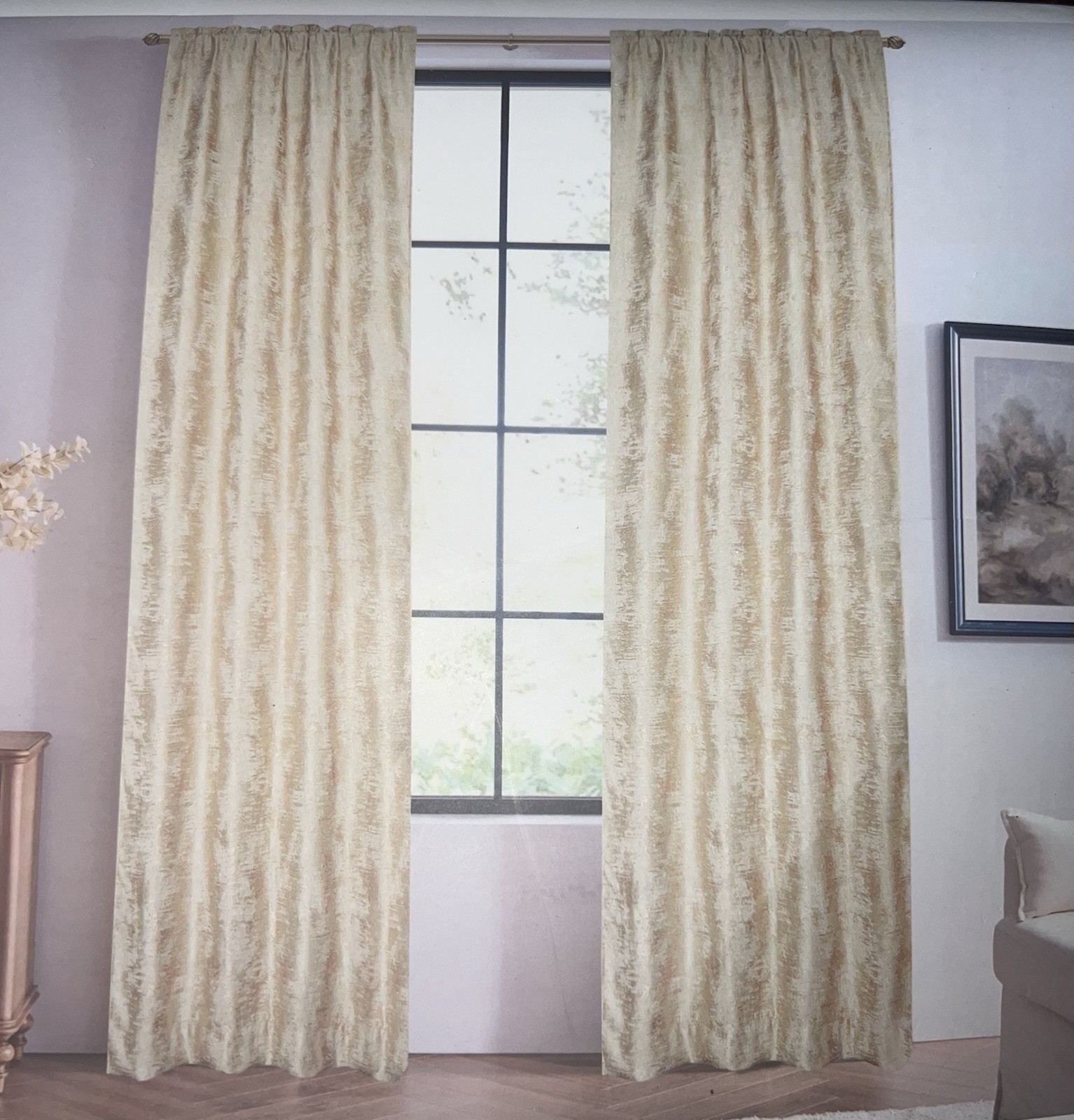 NEW Callisto Home Curtain Panel GOLD Foil Stripe LINED 2 – 36×96 LUXURY