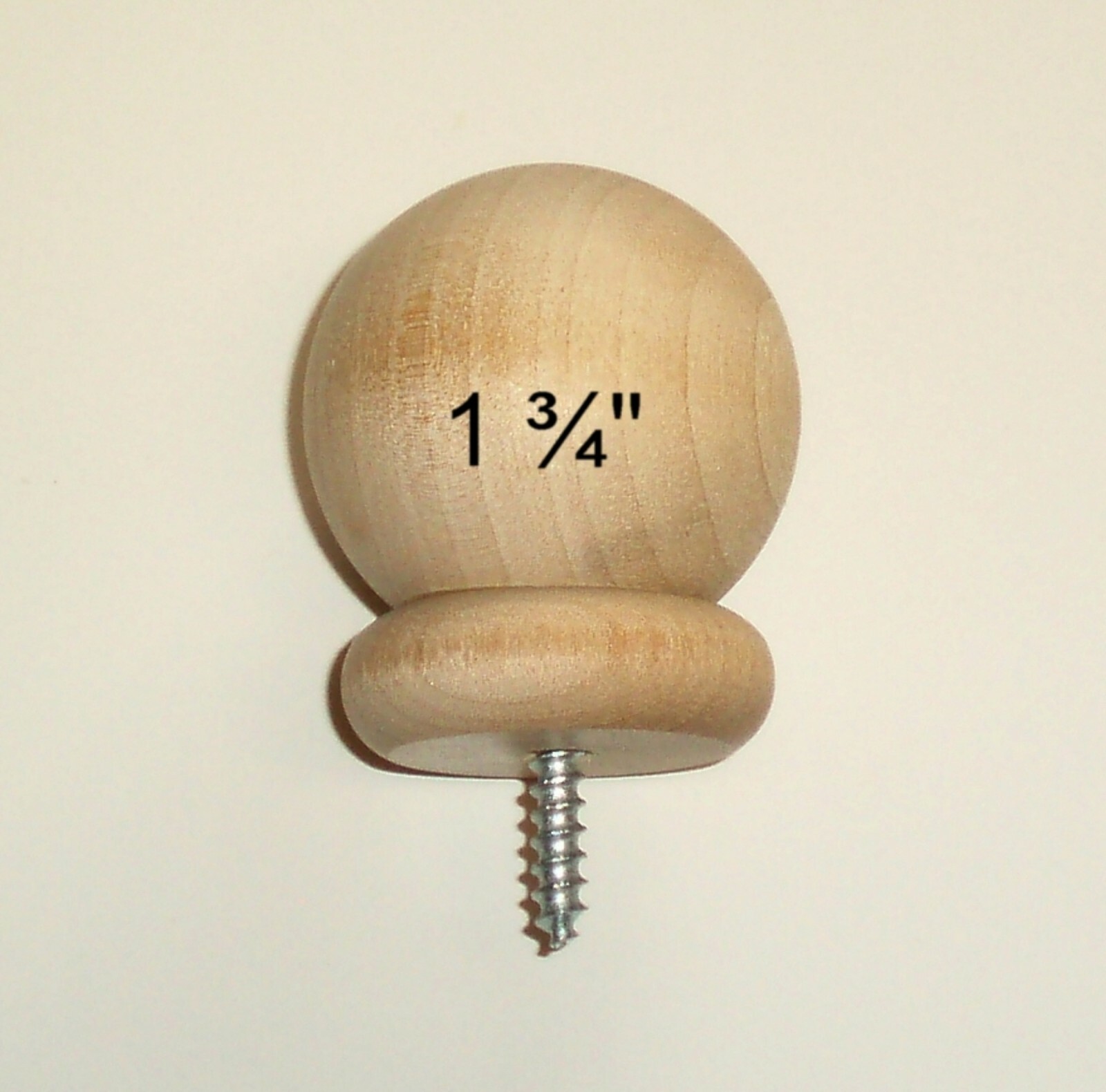 Small 1 3/4″ Round Wood Ball Finial for 1″ – 1 1/8″ Curtain Rod Ends-Closet Rods