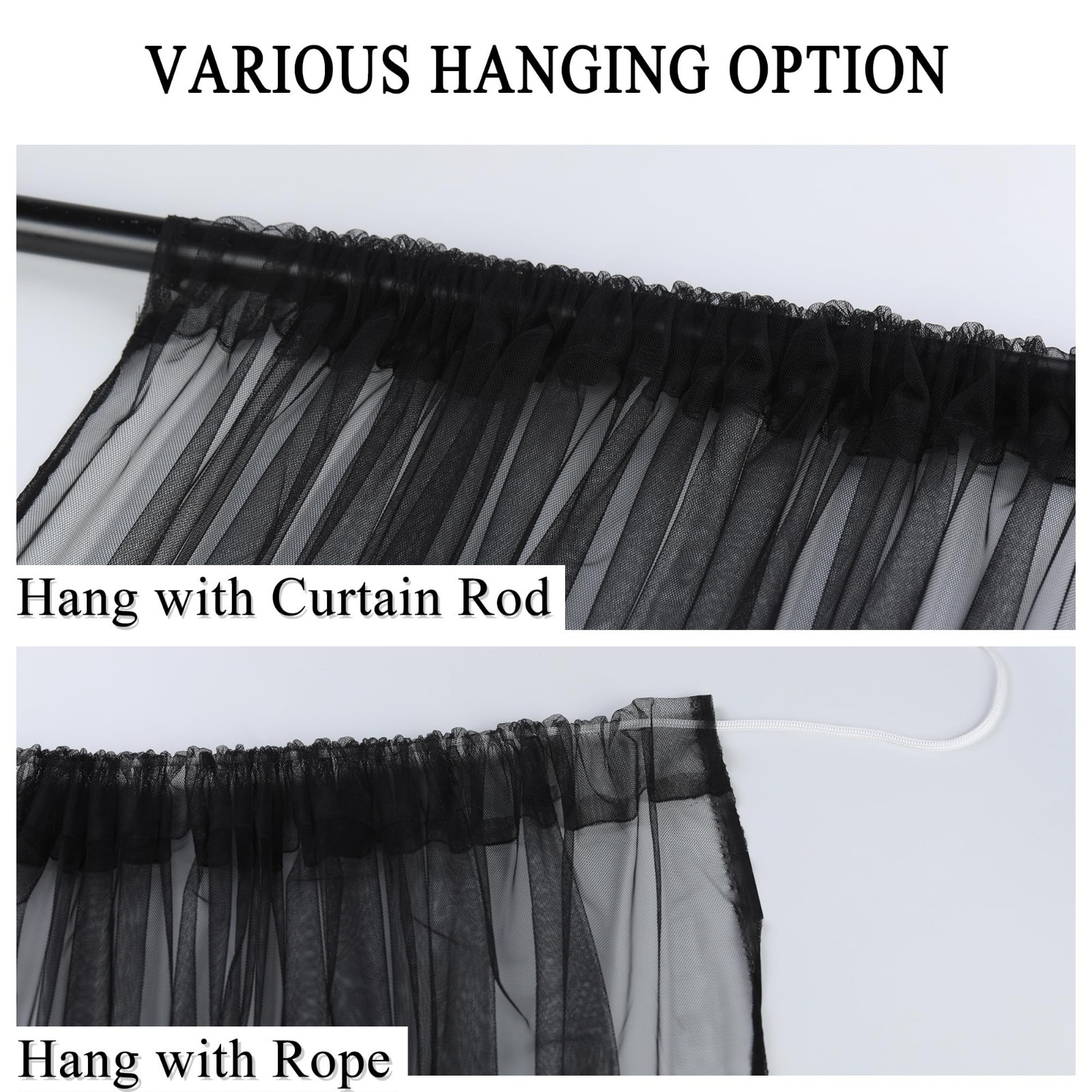 Extra Wide Waterproof Outdoor Curtains – Black Voile Mesh Bug Netting, 2 Panels,