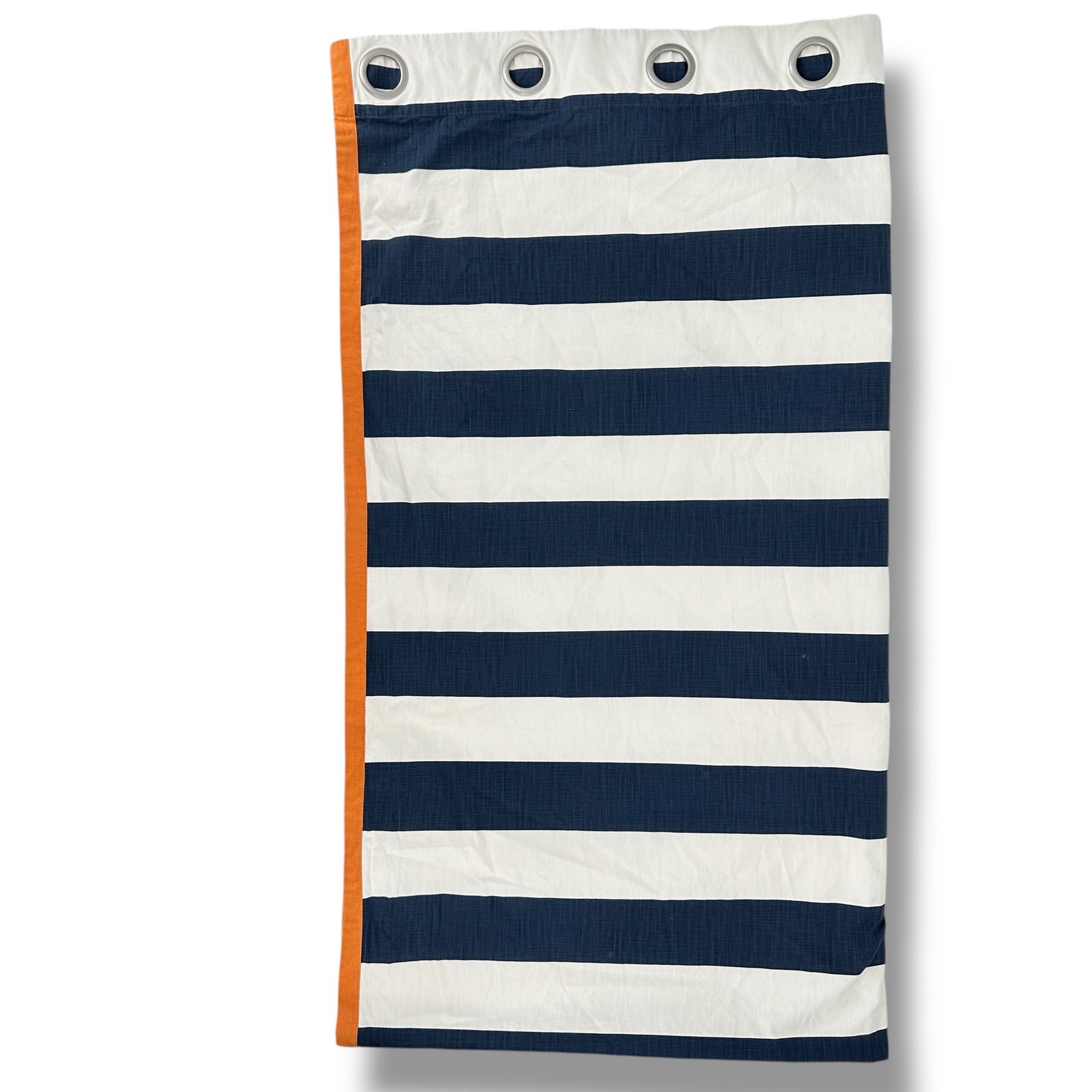 Pottery Barn Kids Rugby Blue White Stripe Orange Trim Curtain Panel 50 X 96
