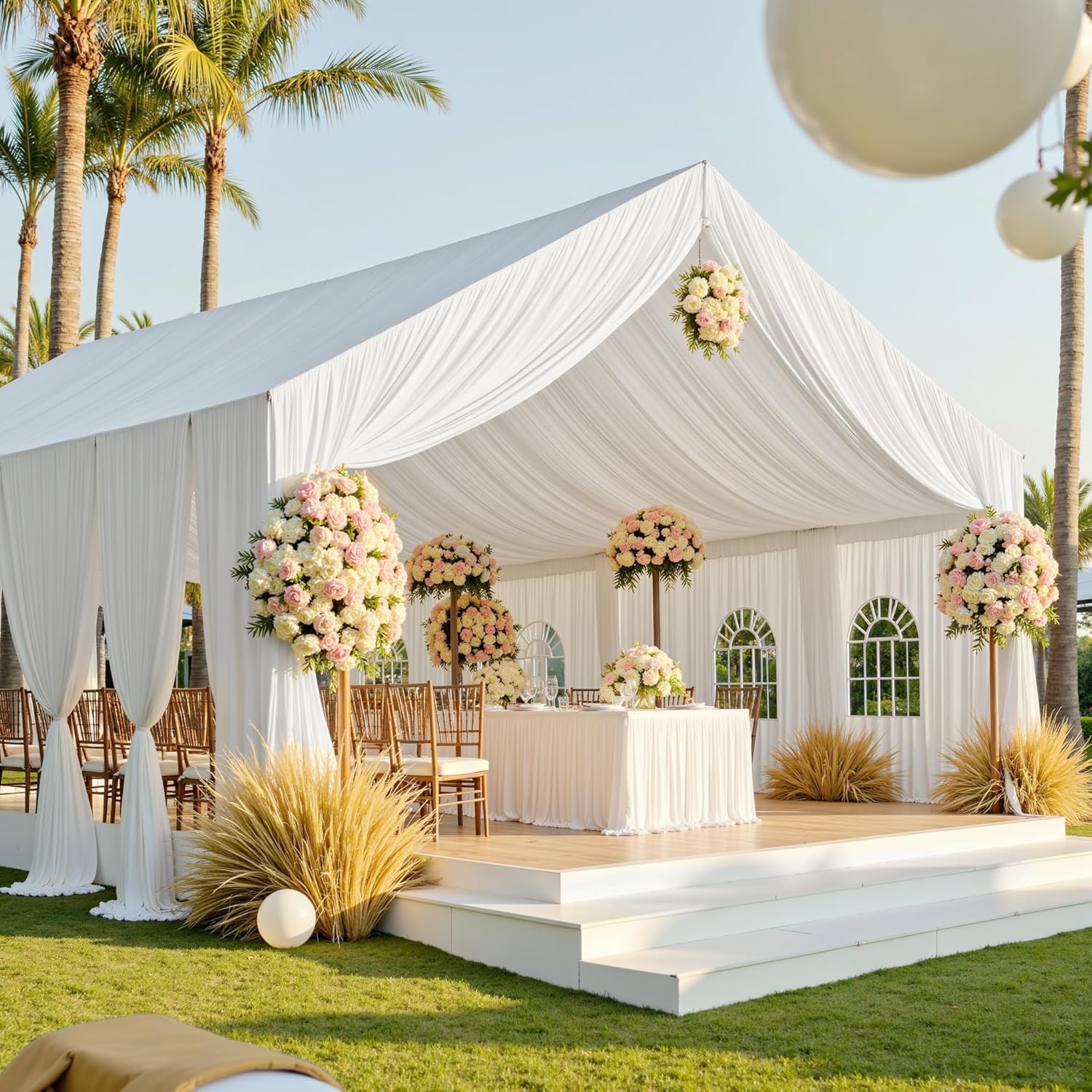20ftx40ft White Ceiling Curtain for Wedding Parties – 4 Panels Wrinkle-40 FT