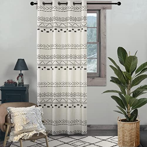 Boho Curtains 84 Inches Long for Bedroom,Mid Century Modern Cotton Canvas Semi
