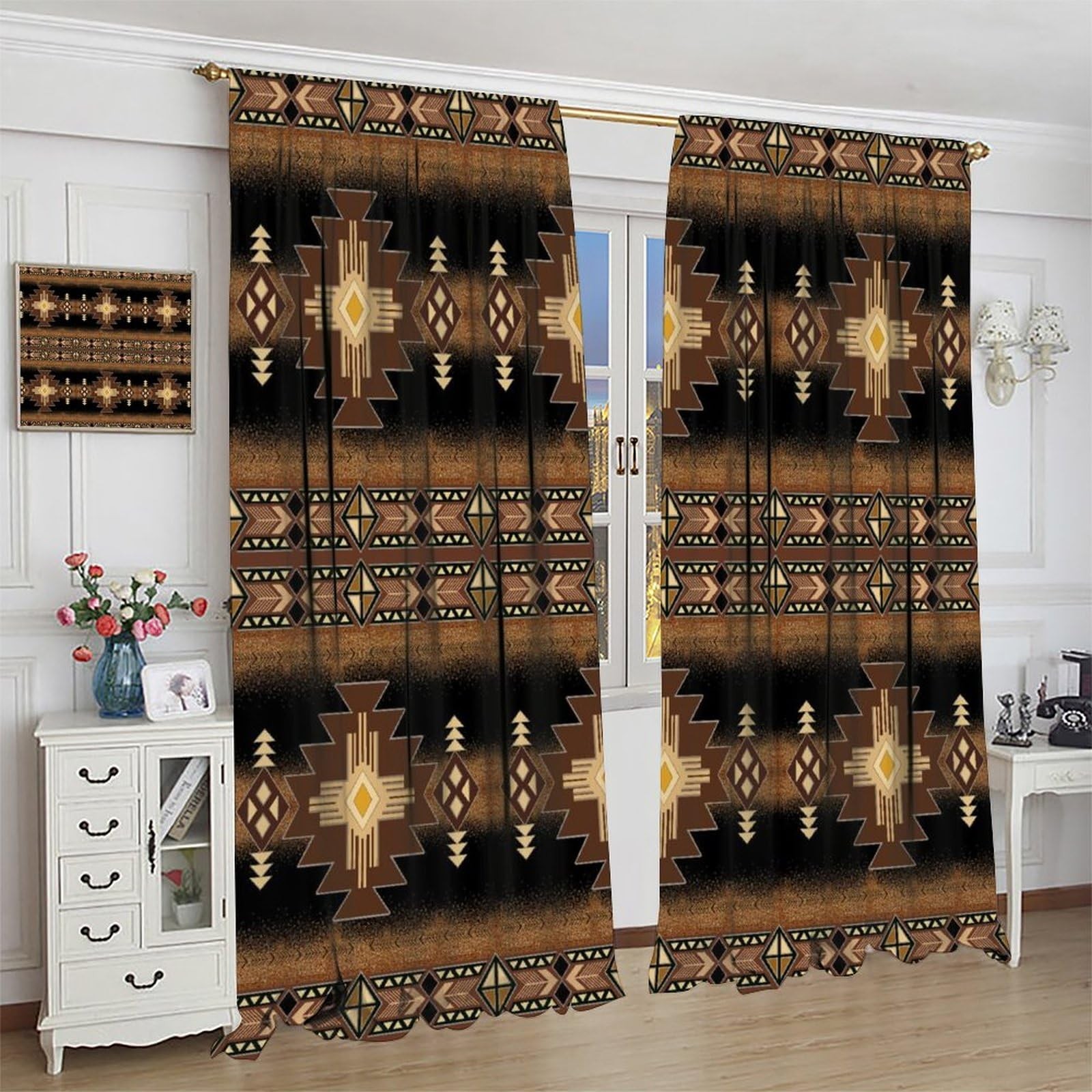 Aztec Curtains Boho Style Native Tribes Navajo Pattern Native Abstract Painti…