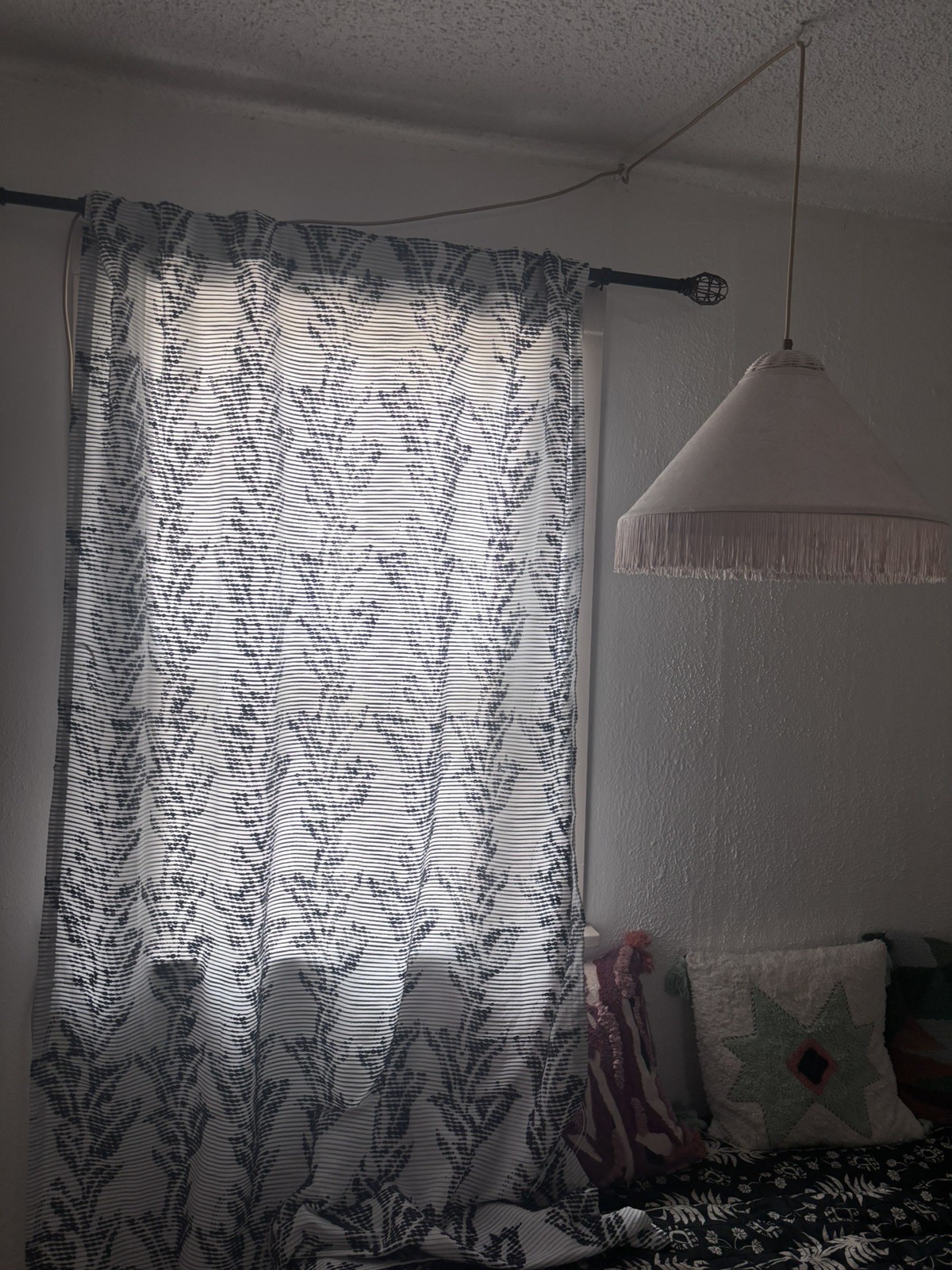 OPAL HOUSE SLATE GRAY LIMU LEAF LIGHT FILTERING JUNGALOW ONE CURTAIN PANEL 84”L
