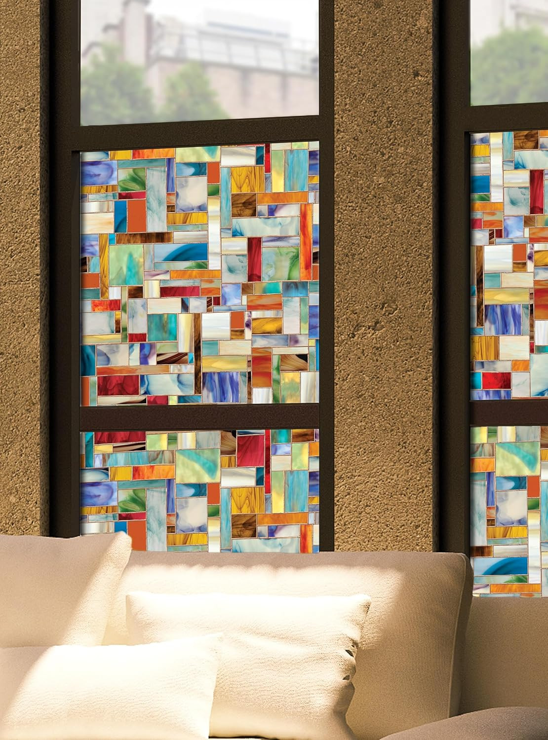 Montage | Privacy Window Film with Vibrant Colored Pattern | Non-Adhesive & UV P