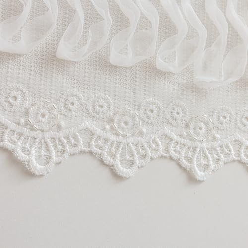 Ruffle Lace Valance for Ruffle Lace – Linen Top 50″W x 24″L (Pack of 1) White