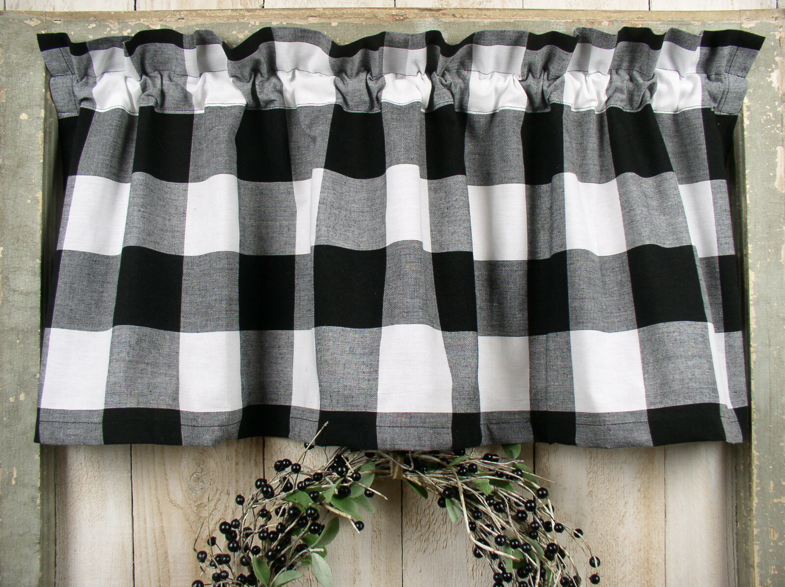 Black & White 3″ Buffalo Check Farmhouse Valance Curtain Modern Summer Farmhouse