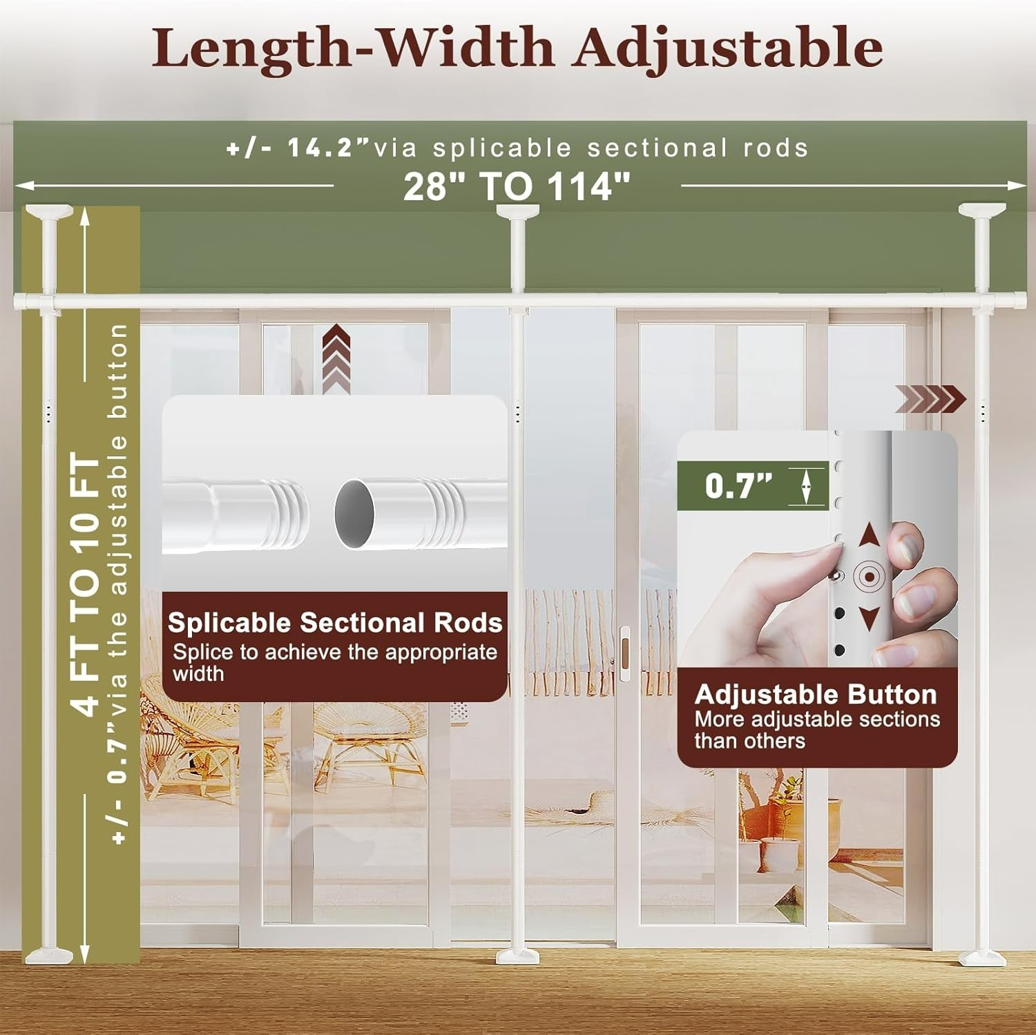 Adjustable Room Divider Curtain Rod – No Drill, Temporary Privacy Wall Separator