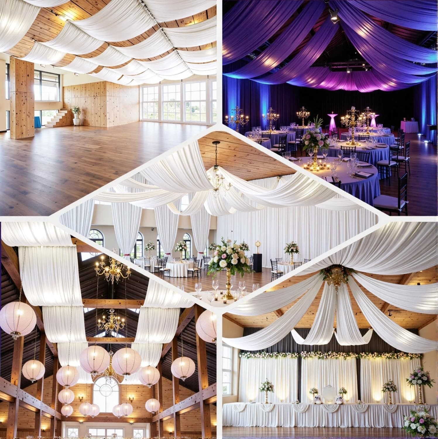 10 Panels 5ft(W) x 20ft(H) White Ceiling Drapes for Wedding Parties – 20 FT Extr