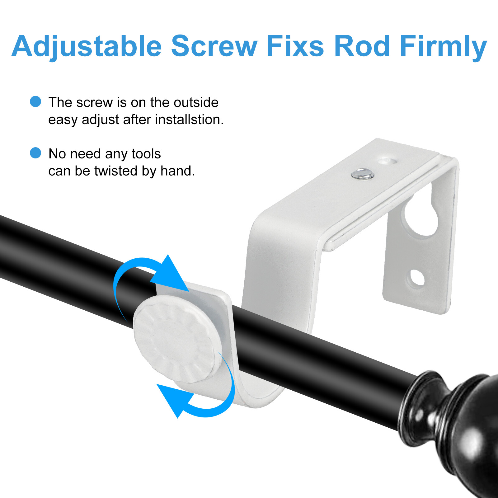 4PCS White Adjustable Curtain Rod Brackets Fit 1″-1.2″ Rods w/Screws & Anchors