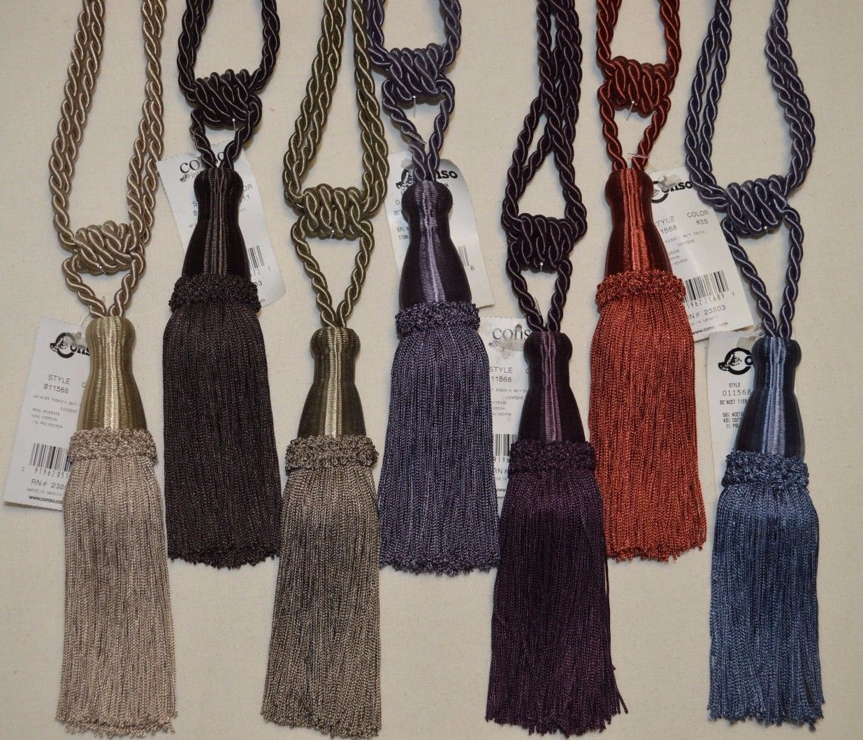 Curtain & Chair Tie Back -30″spread with 6″tassel in 7 Bright colors.