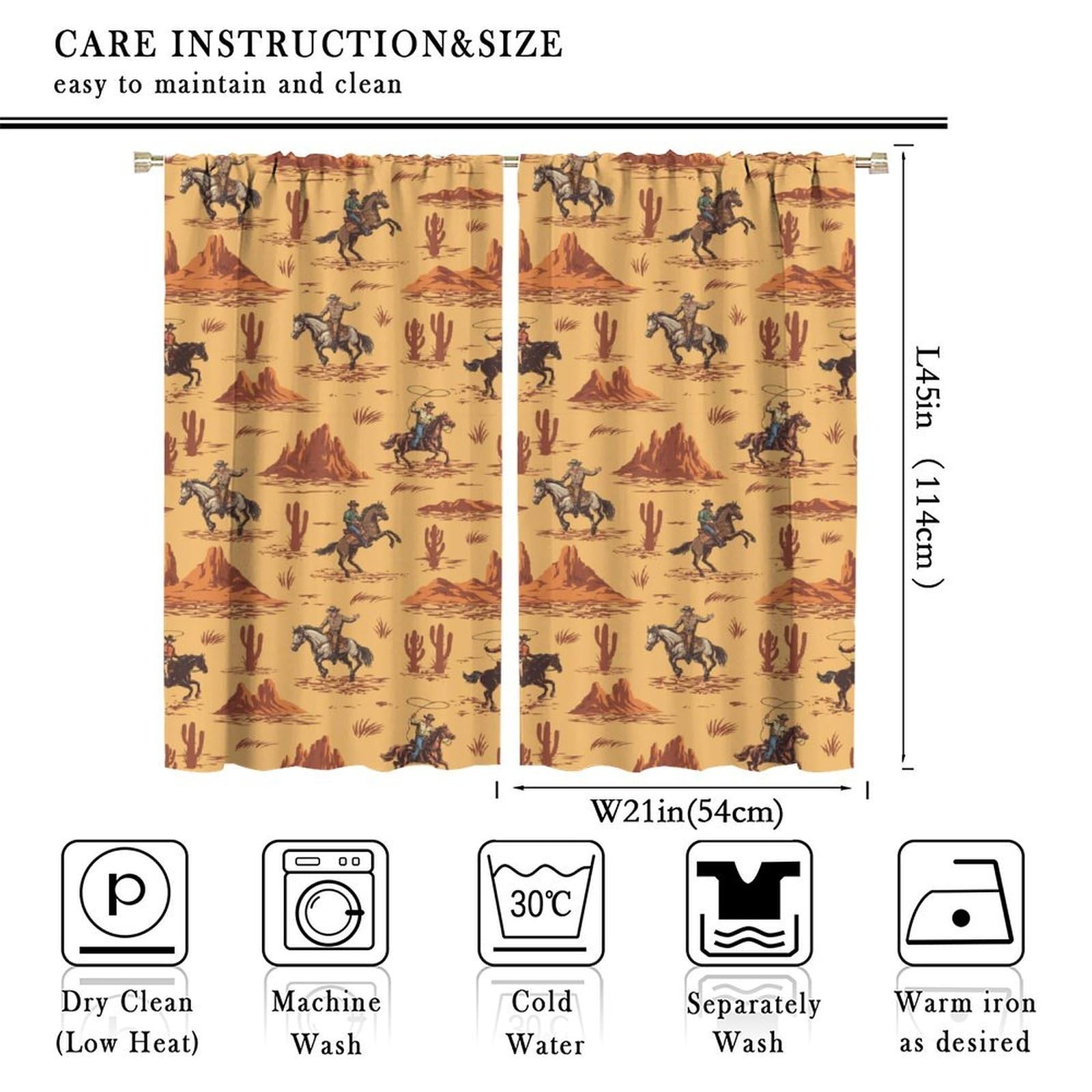 Vintage West Cowboy Curtains Wild Western 20.5″W x 45″L (Pack of 2), Cowboy-2