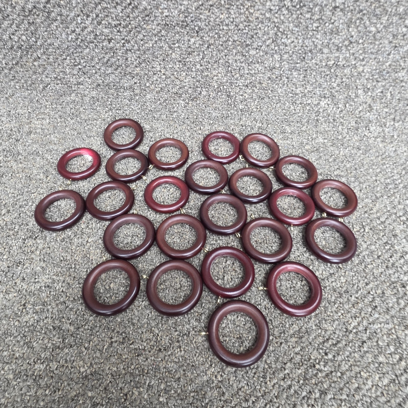 Wooden Drapery Ring Eyelet Hook Reddish Brown Set of 24 (2.25-3.75)