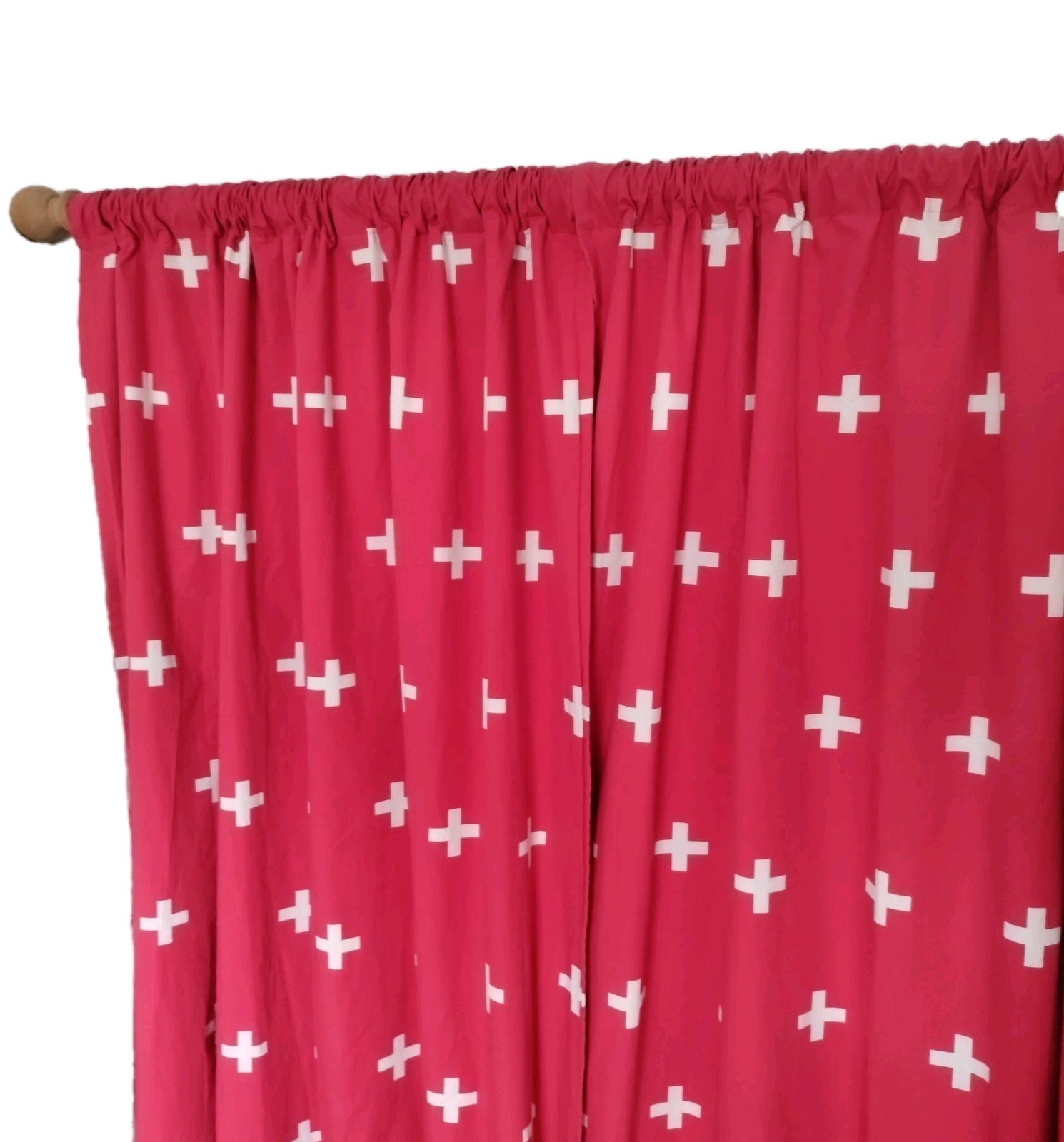 Red & White Cross Curtains 45×96″ Lined Heavyweight Blackout Drapes Dual Header