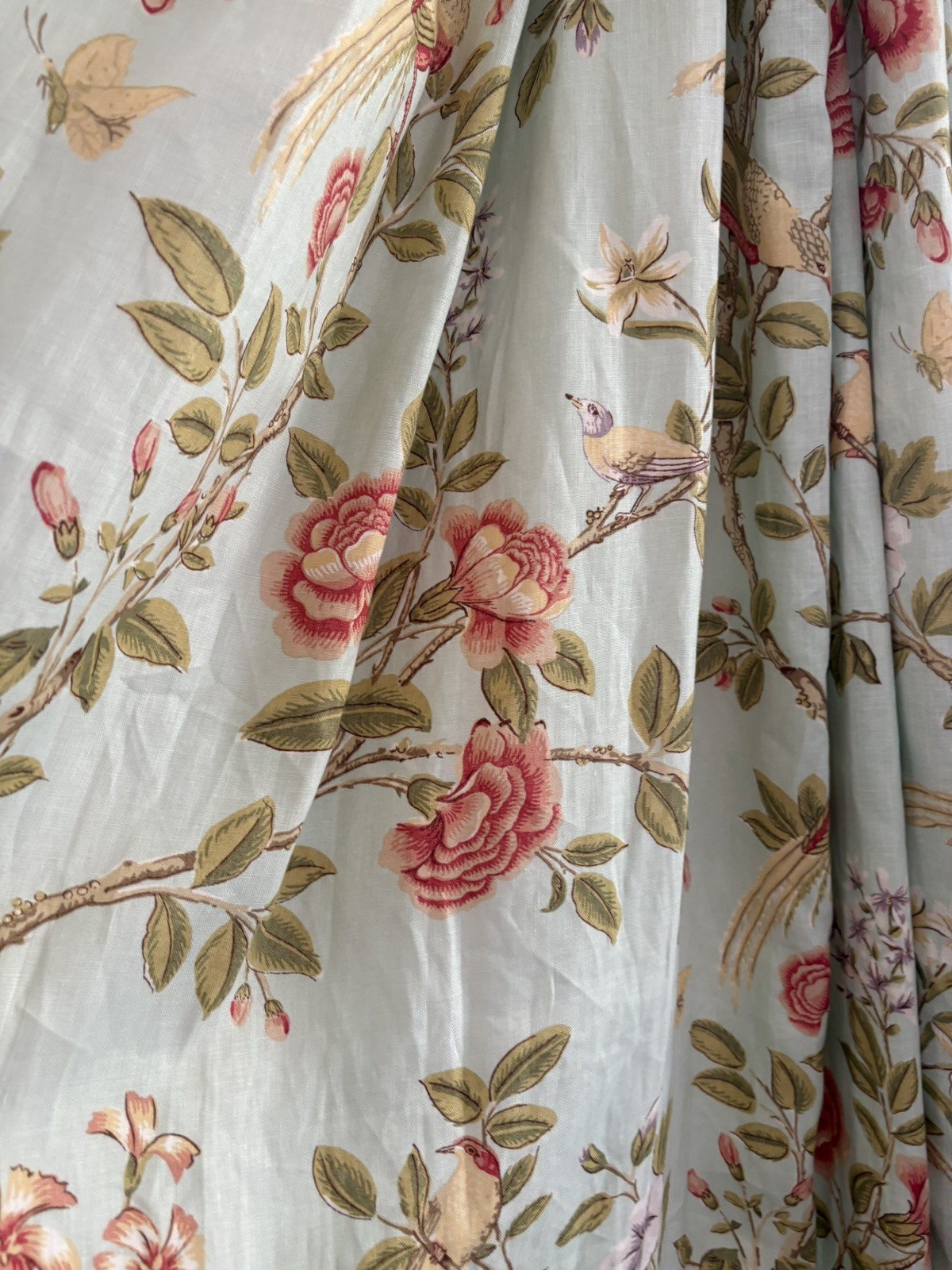 2 Chinoiserie Linen 100 In Long, 200 In Wide French Pleated, Custom, Lined, Read
