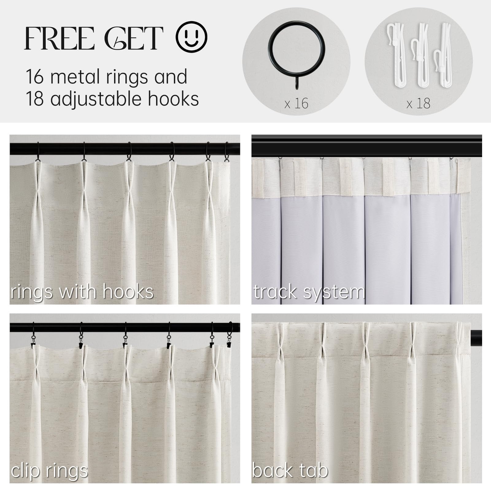 96 Inches Long Pinch Pleated 100% Blackout Curtains,Thermal Insulated Natural…