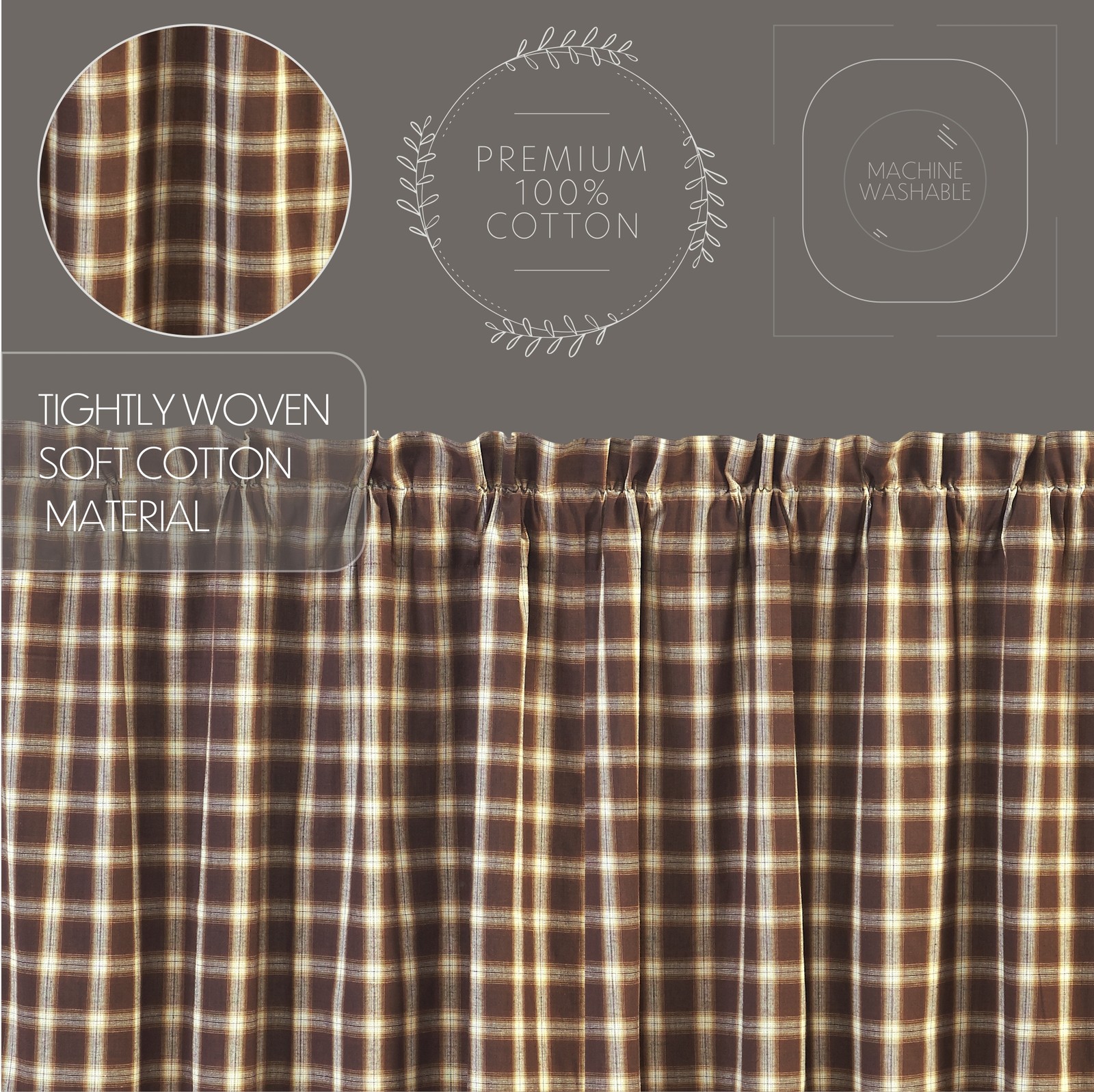 Rustic 24″x36″ Tier Pair Brown Rod Pocket Kitchen Window Curtains VHC Brands