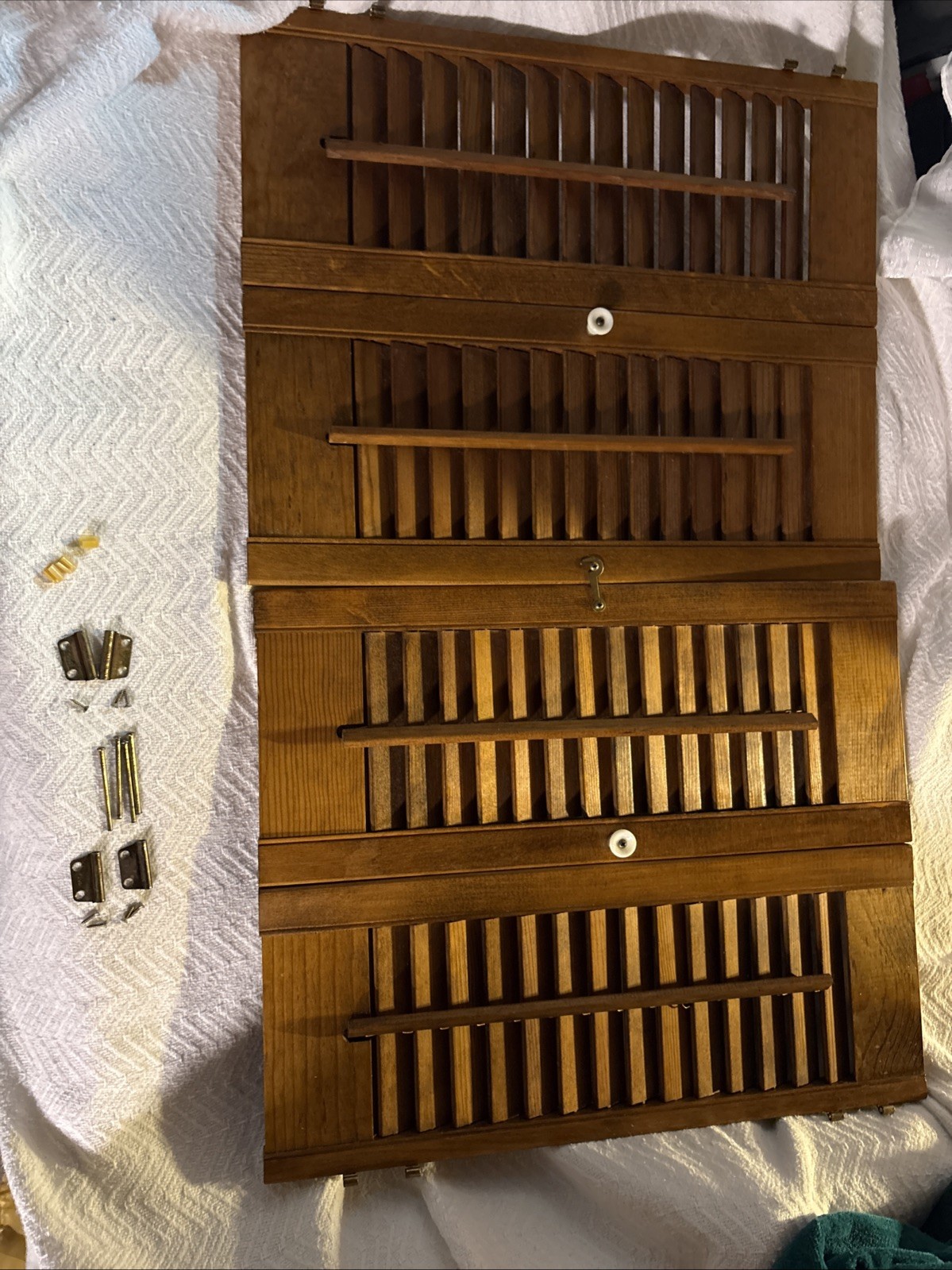 Vintage Plantation Window Shutters Set 19″x 15 1/4 “Wood Interior Louver Brown