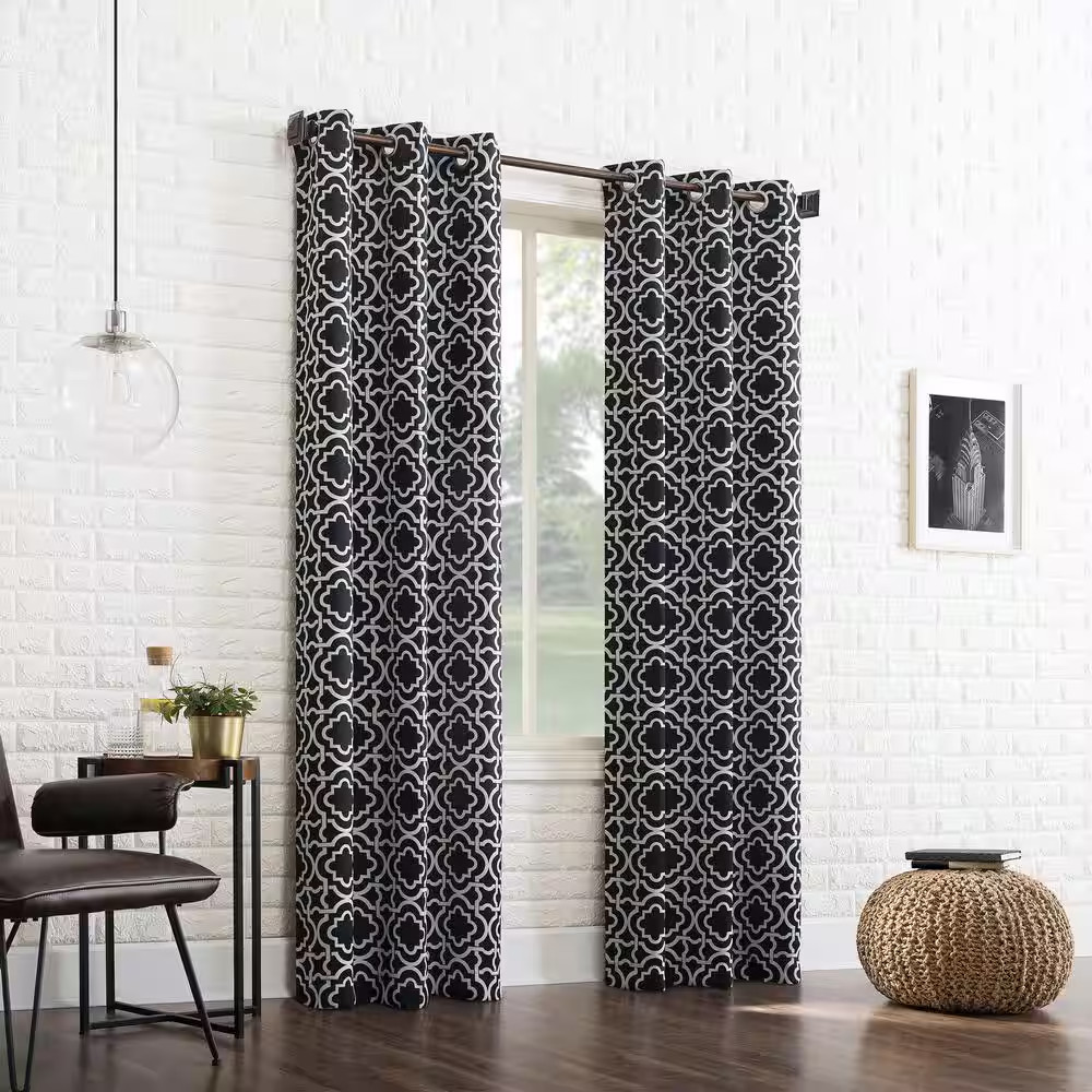 Barnett Trellis Black Polyester 40 In. W X 63 In. L Grommet Blackout Curtain (Si