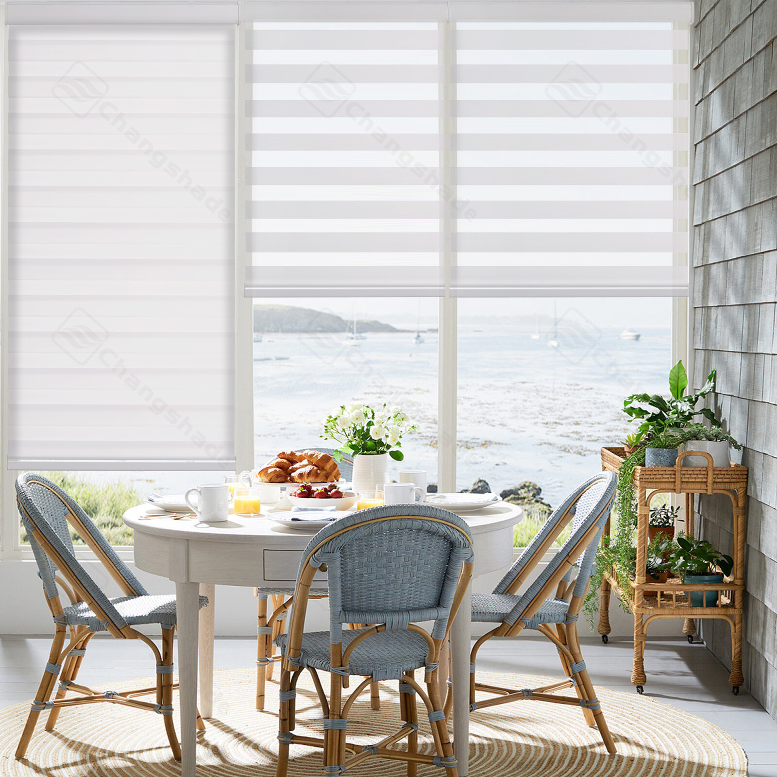 Changshade Custom Made Cordless Window Blinds Light Filtering Zebra Roller Shade