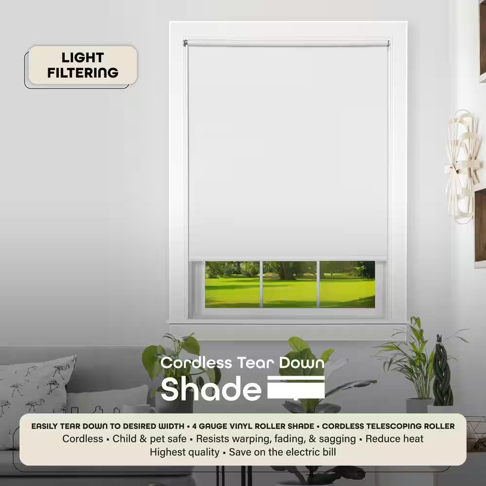 ROLLER WINDOW SHADES Cut-To-Size Cordless White/Ivory/Black Vinyl Multiple Sizes