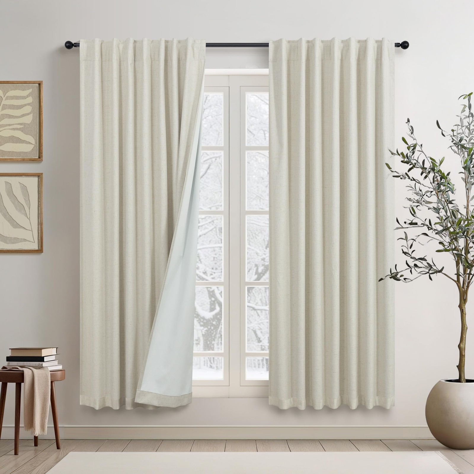 Neutral Burlap Curtains for Living Room 68 Inch Long Beige Closet Curtains fo…