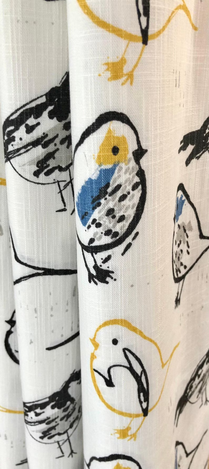 Curtains Made USA, Bird Toile Brazilian Yellow White, Medium Weight Cotton Slub