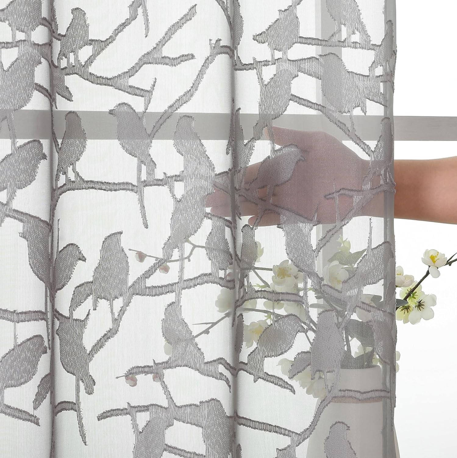 Anji Sheer Grey Curtains 63 Inches Long, Light & Airy 38W x 63L,