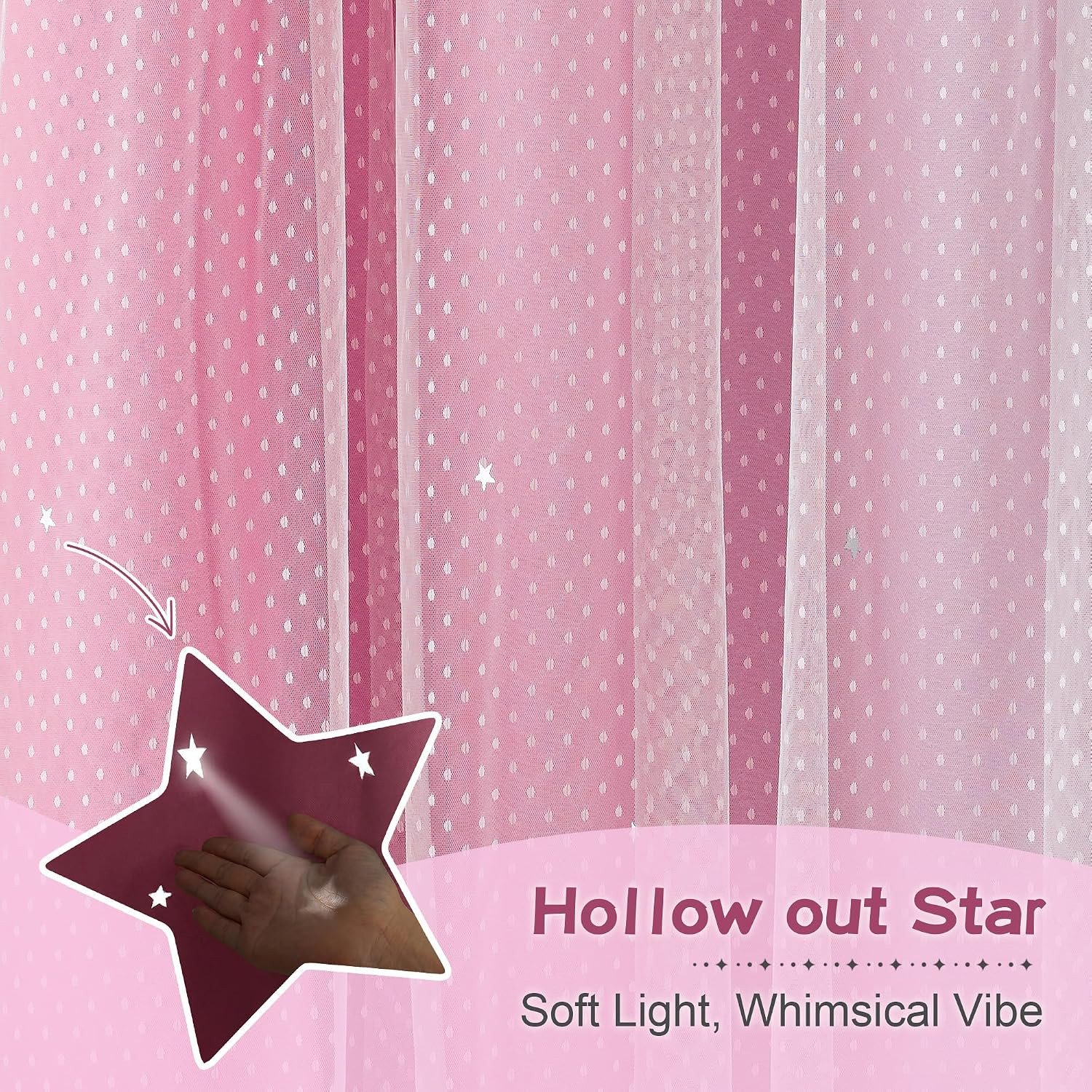 Pink Curtains 84 Inches Long Star Cut Out Decor for Girls Bedroom Kids Room Ombr