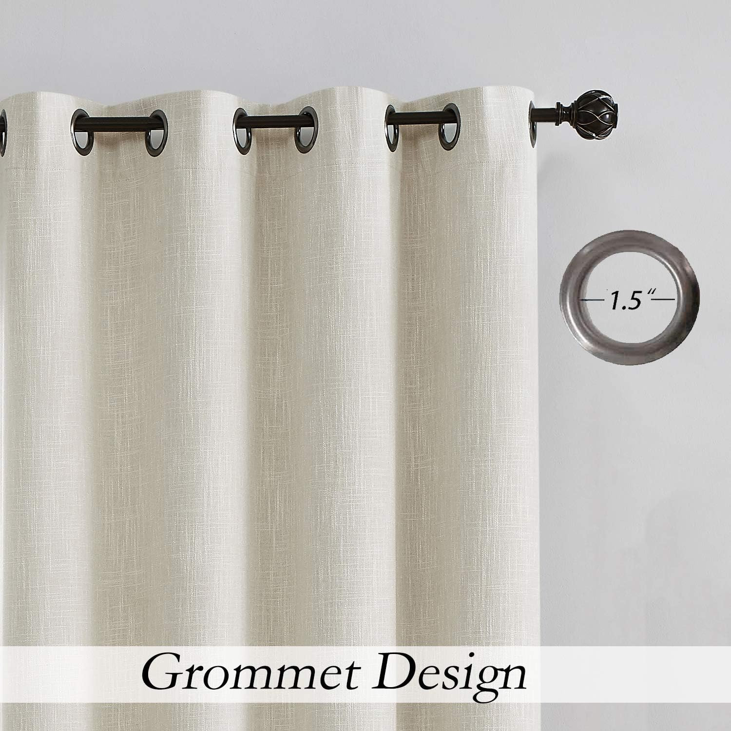 Beige Solid Full Blackout Curtain Heavy Linen Texture Window Treatment for Bedro