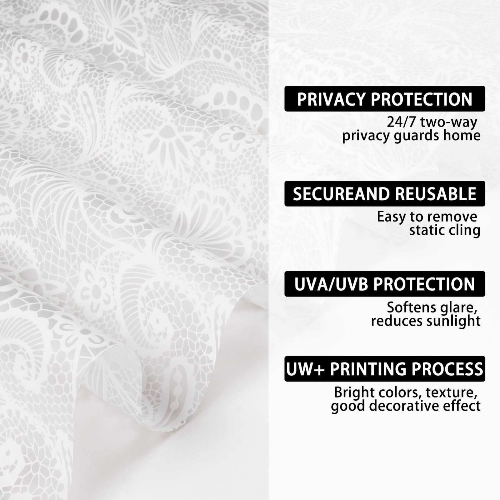 DKTIE Bathroom Window Privacy Film White Canvas Texture 17.7” x 78.7”, S686