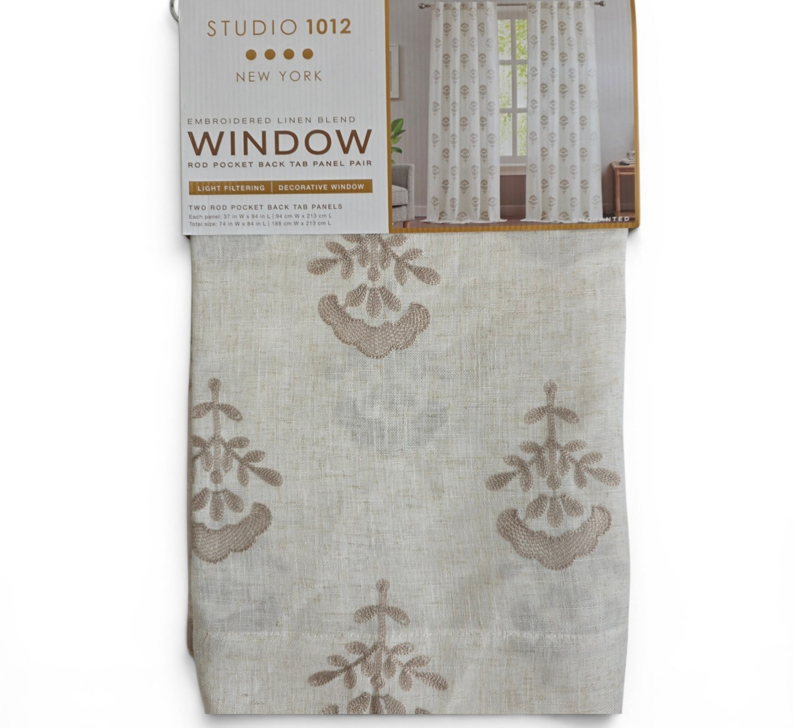 Studio 1012 Embroidered Linen Blend Curtain Panels 37×84 Beige Set of 4