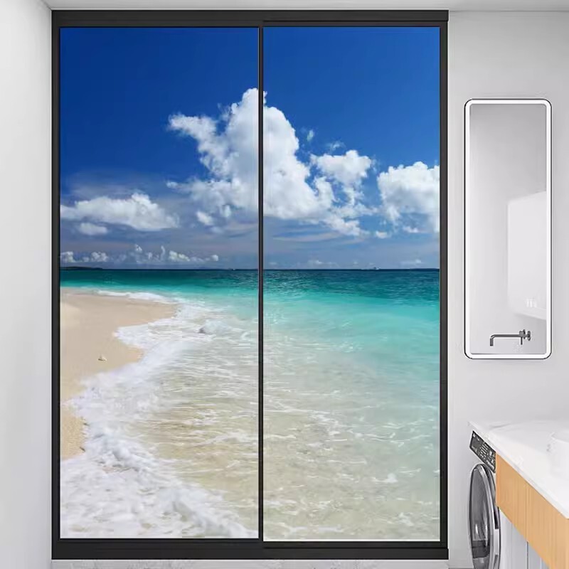 Beach Static Cling Privacy Frosted Stained Window Film Opaque Glass Sticker
