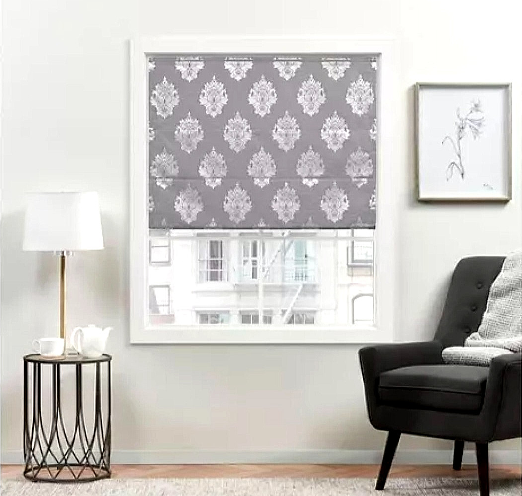 23 x 64 Grey Marseilles Damask Blackout Roman Shade – Exclusive Home New
