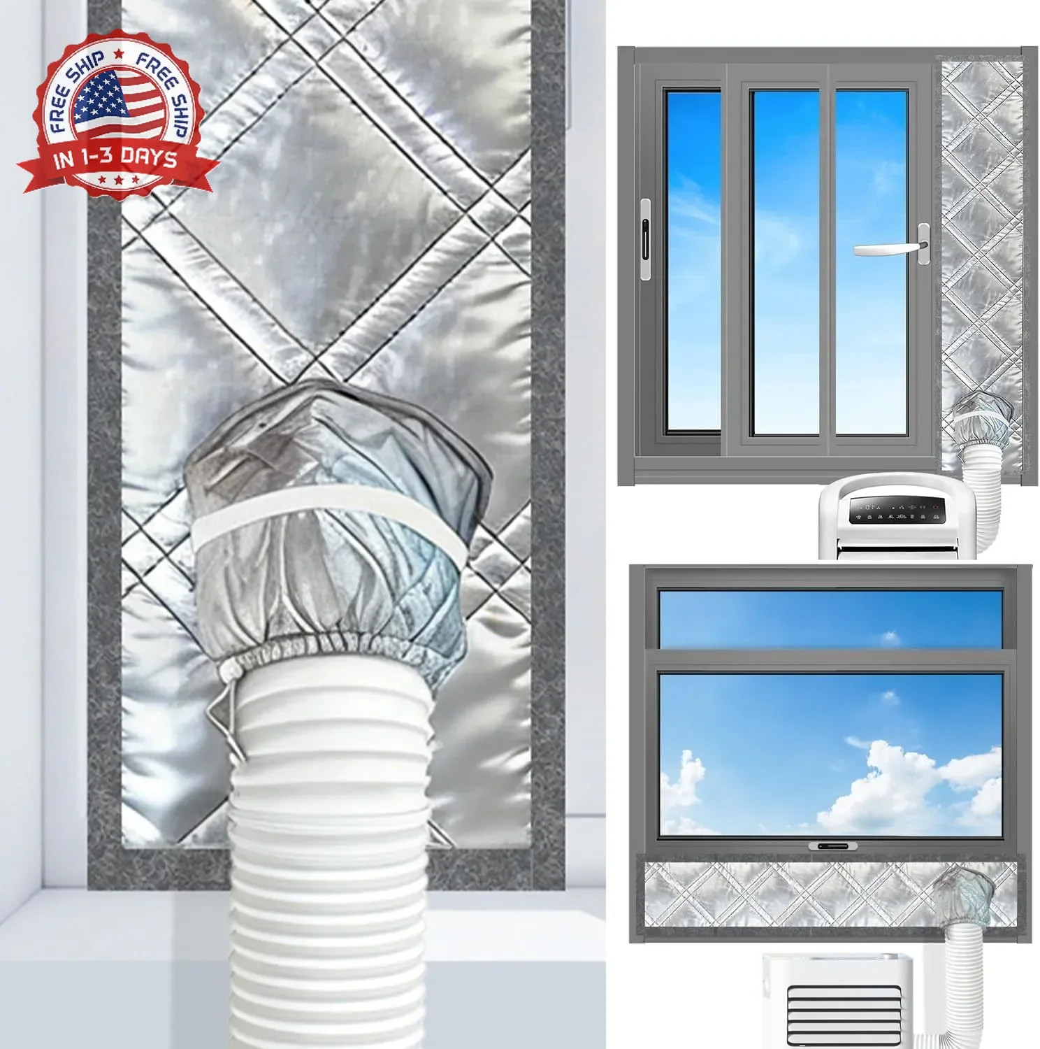 3-Layer Insulated Portable AC Window Seal Kit for Sliding Windows Adjustable Hei
