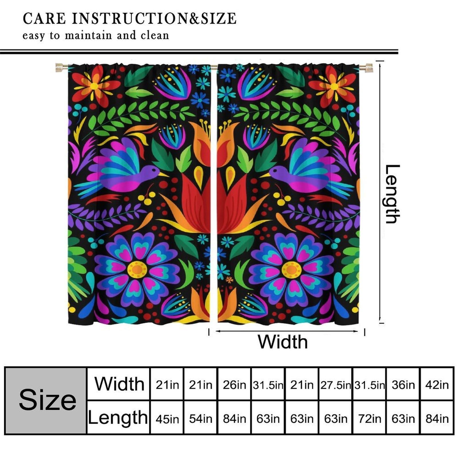 SYZWWSYX Mexican Flower Curtains, Vintage Colorful Mexican Floral Bird Art Pr…
