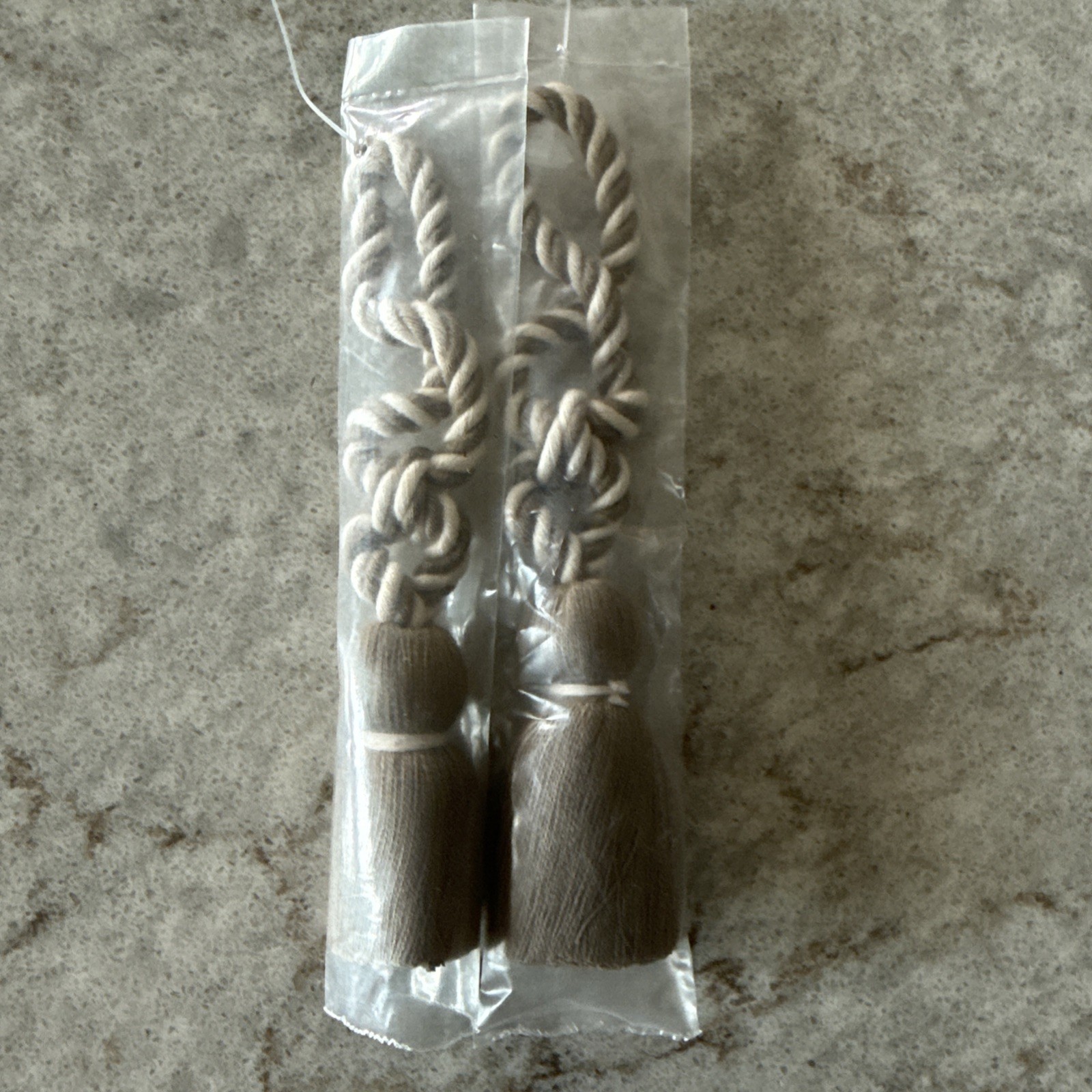 2 Vintage Tassel Curtain Tie Backs Braided Taupe Brown Cream 5-6 Inches